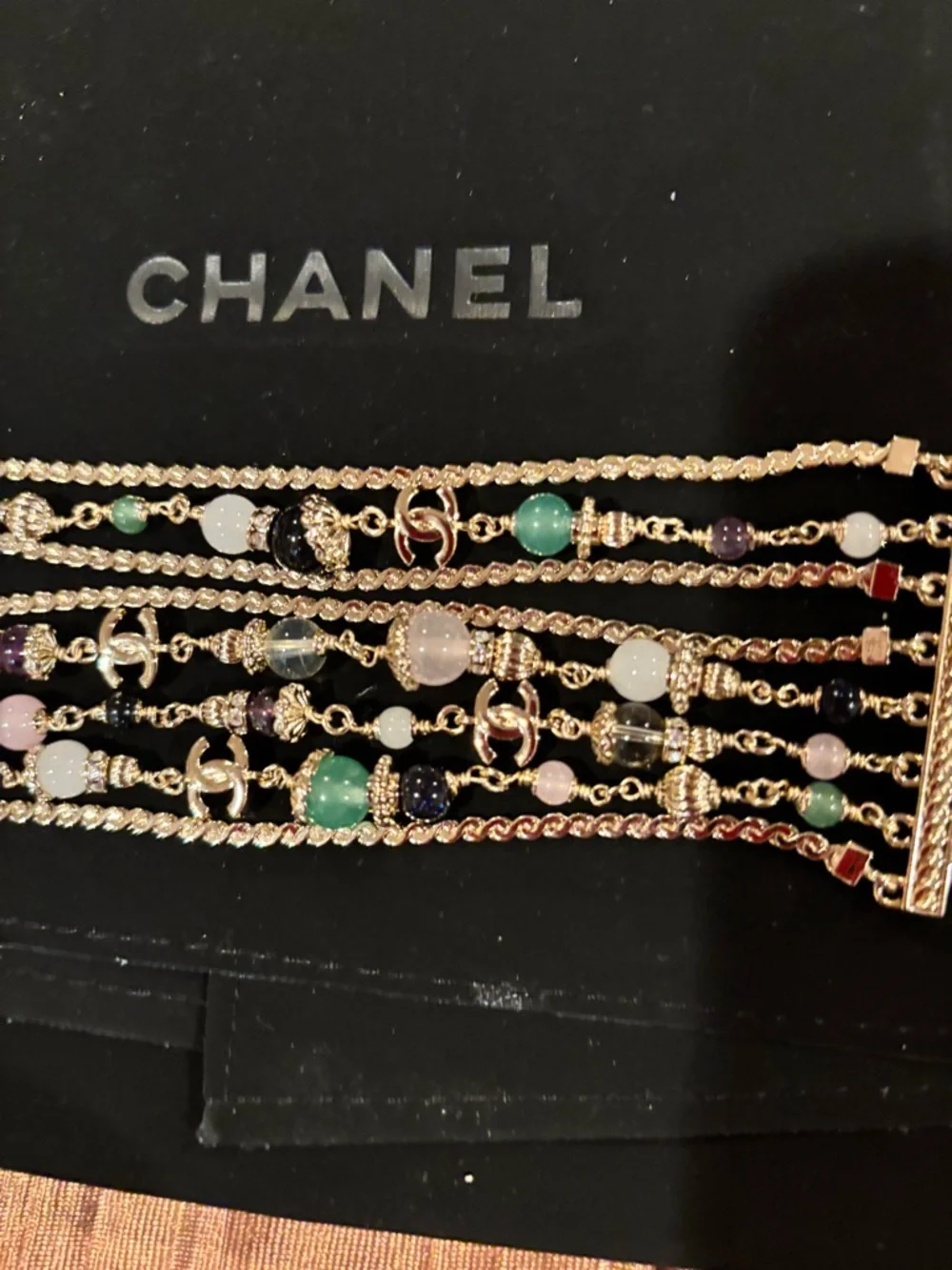 Chanel Multicolor Beaded Gold-Tone Bracelet - Picture 2 of 11